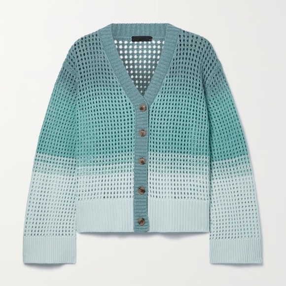 ATM Blue Ombre Wool Blend Open Knit Button Front Wool Cashmere Cardigan Size Xl - Picture 12 of 12